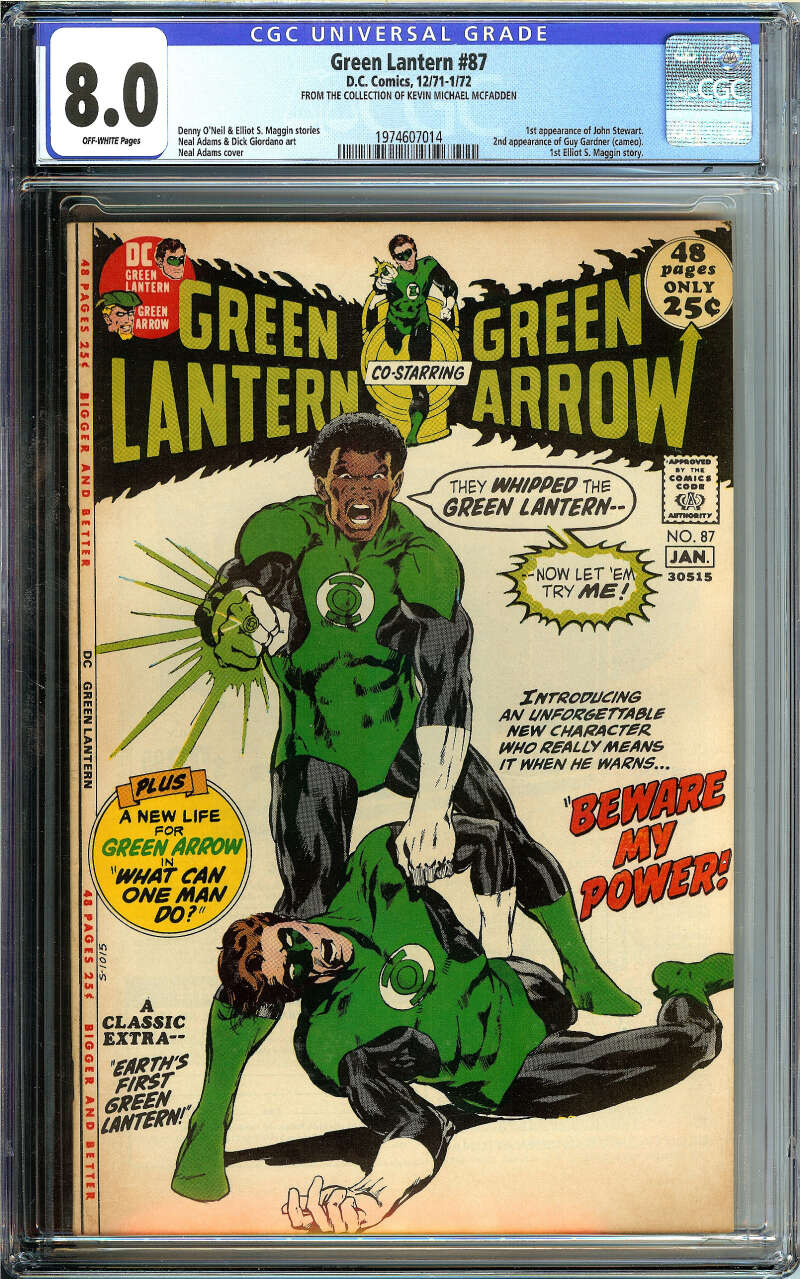 GREEN LANTERN #87 CGC 8.0 OW PAGES // 1ST APPEARANCE OF JOHN STEWART 1972