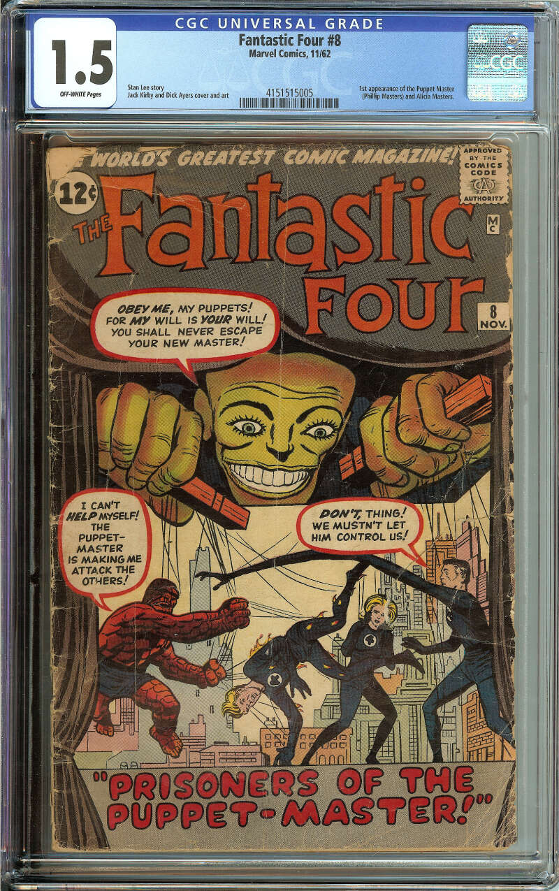 FANTASTIC FOUR #8 CGC 1.5 OW PAGES // 1ST APPEARANCE OF THE PUPPET MASTER 1962