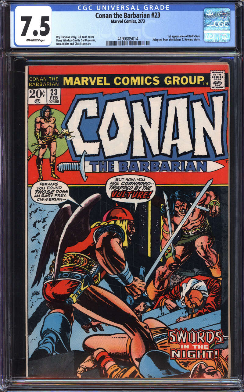 CONAN THE BARBARIAN #23 CGC 7.5 OW PAGES // 1ST APP RED SONJA 1973