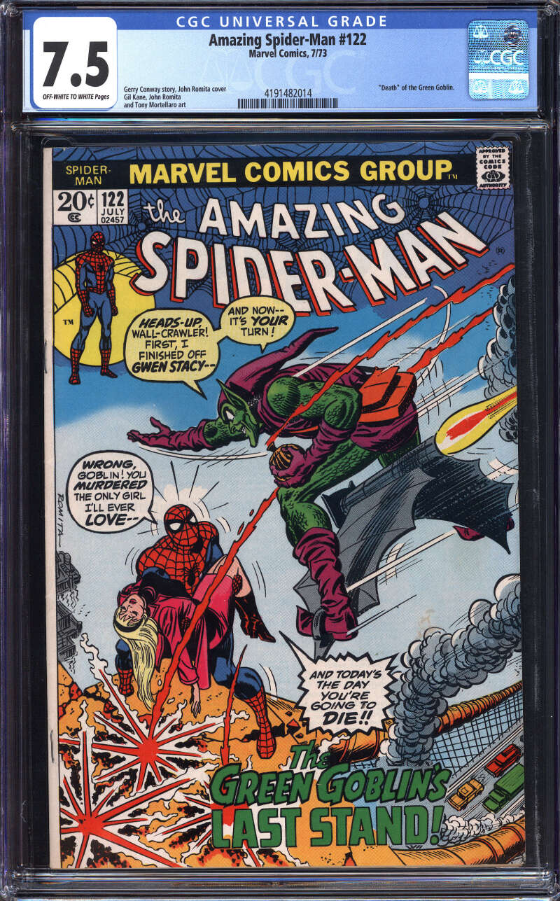 AMAZING SPIDER-MAN #122 CGC 7.5 OW/WH PAGES // DEATH OF GREEN GOBLIN MARVEL 1973