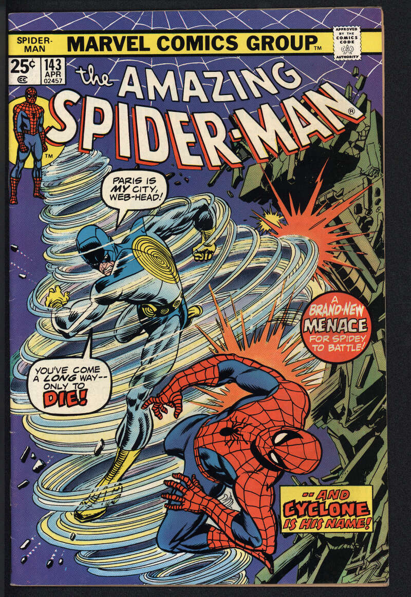 AMAZING SPIDER-MAN #143 7.0 // 1ST APPEARANCE OF CYCLONE 1975