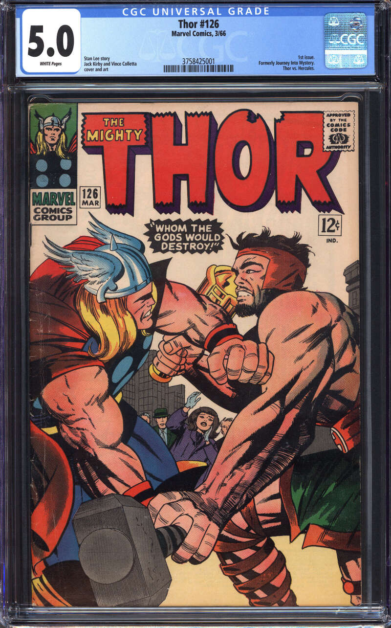 THOR #126 CGC 5.0 WHITE PAGES // THOR VS. HERCULES 1ST ISSUE MARVEL 1966