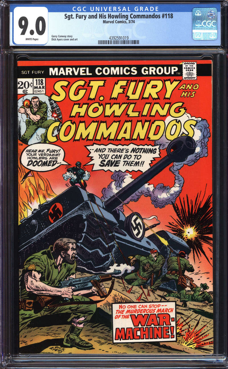 SGT. FURY AND HIS HOWLING COMMANDOS #118 CGC 9.0 WHITE PAGES // MARVEL 1974