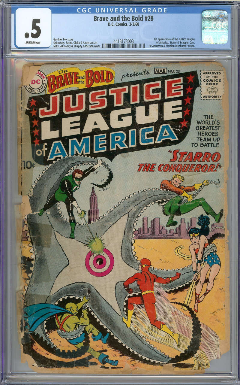 BRAVE AND THE BOLD #28 CGC 0.5 BRITTLE PAGES // 1ST APPEARANCE OF JUSTICE LEAGUE