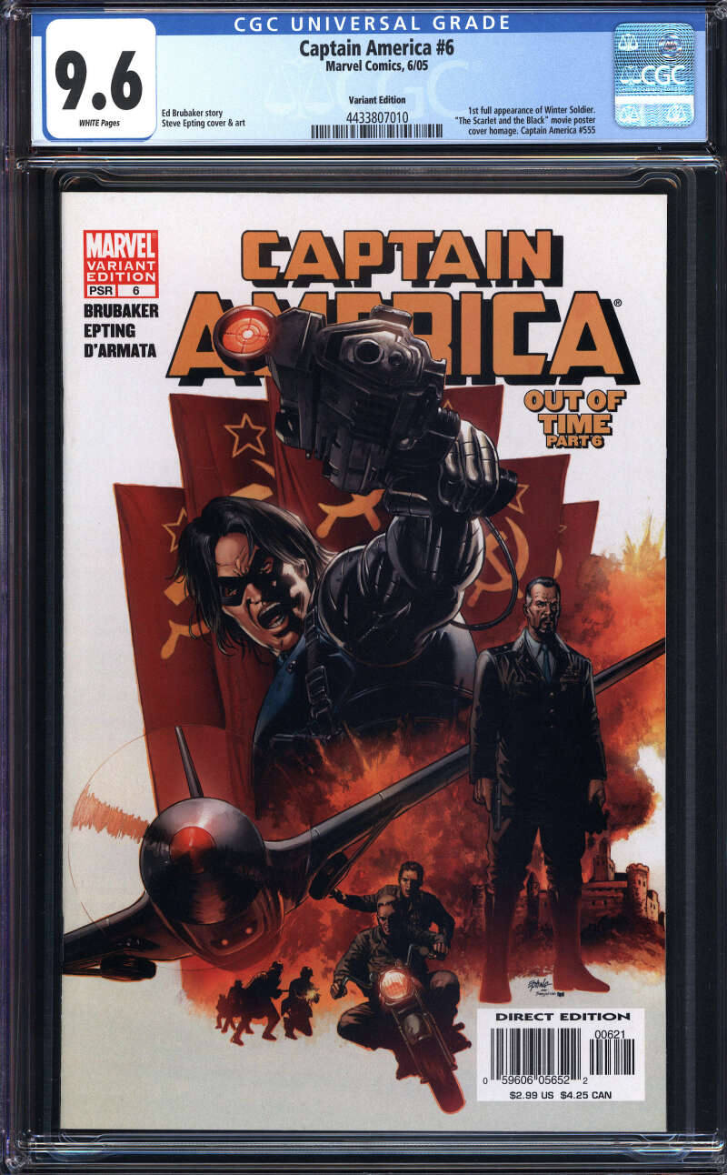 CAPTAIN AMERICA #6 CGC 9.6 WHITE PAGES // VARIANT 1ST FULL WINTER SOLDIER 2005